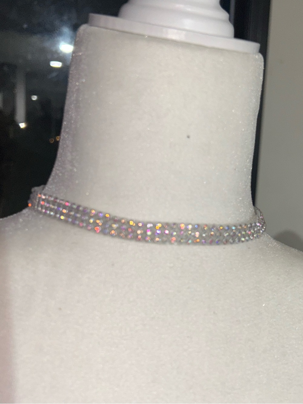 Crystal Pave Choker Necklace - Iridescent rhinestone tape glitz glam